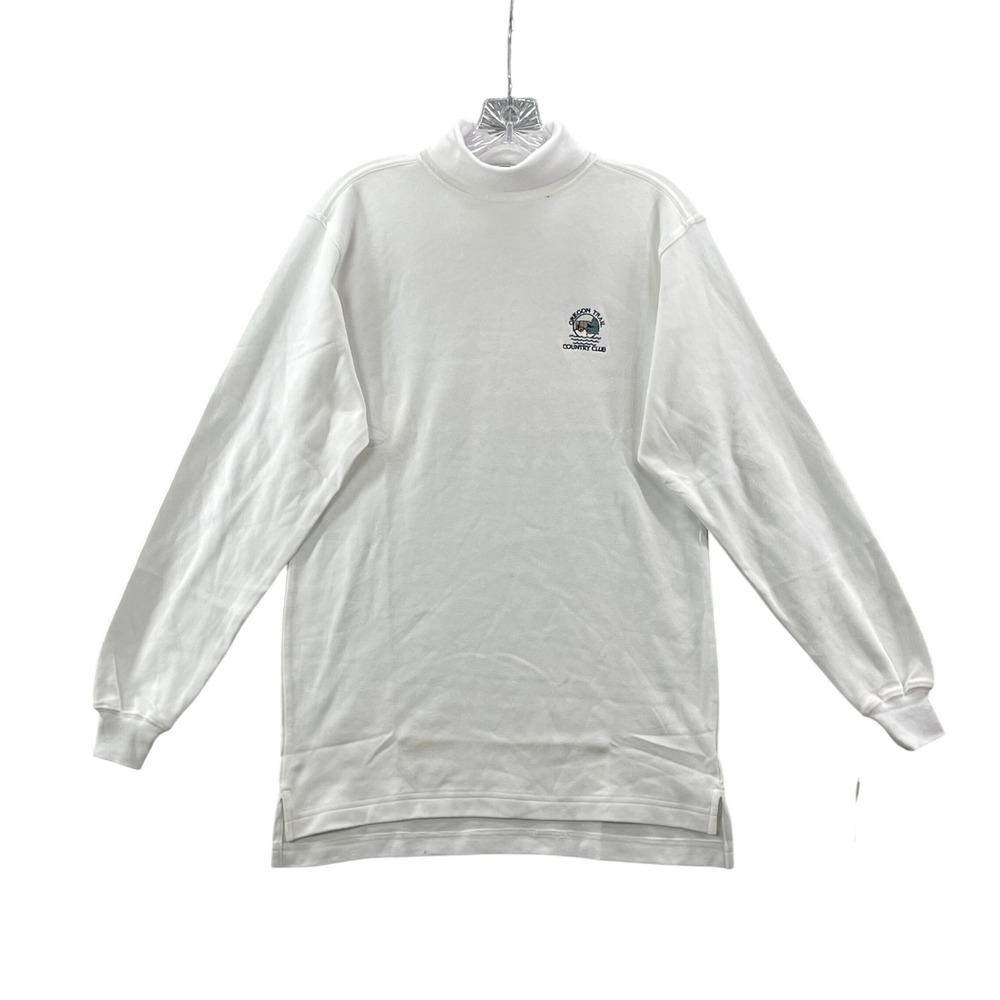 A.M. Player Mock Neck Shirt Men's S White Oregon Trail Country Club Long Sleeve